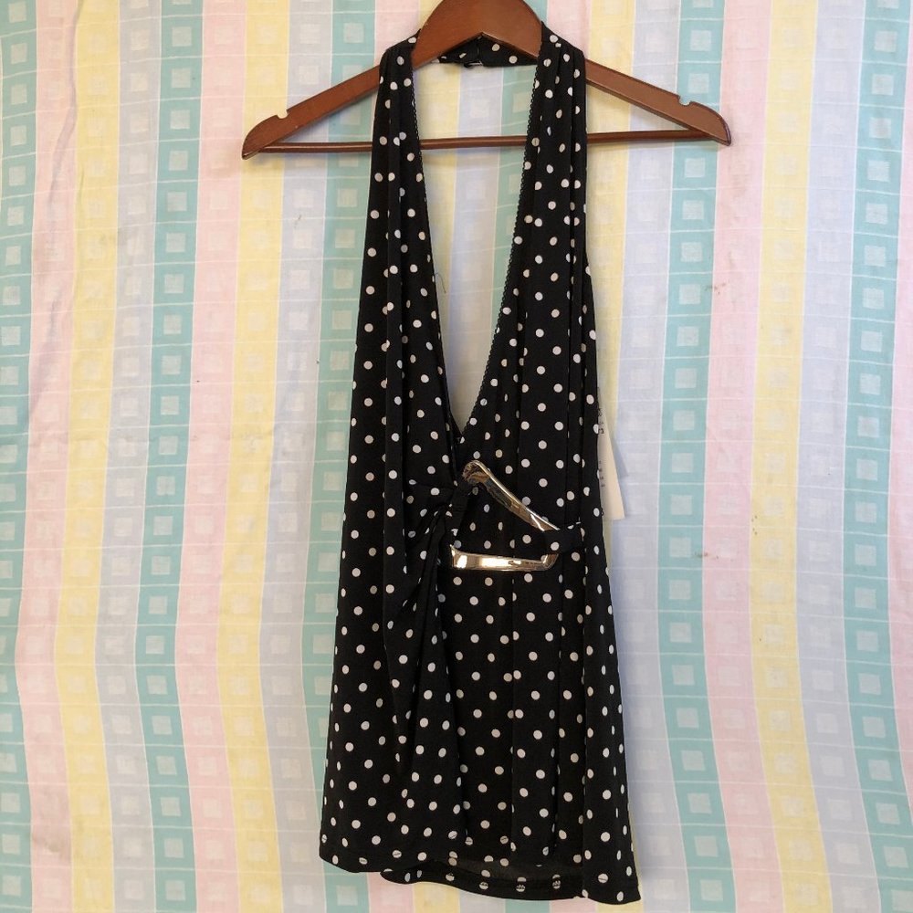 NWT Joseph Ribkoff Polka Dot Buckle Halter Top 8 - Picture 1 of 3